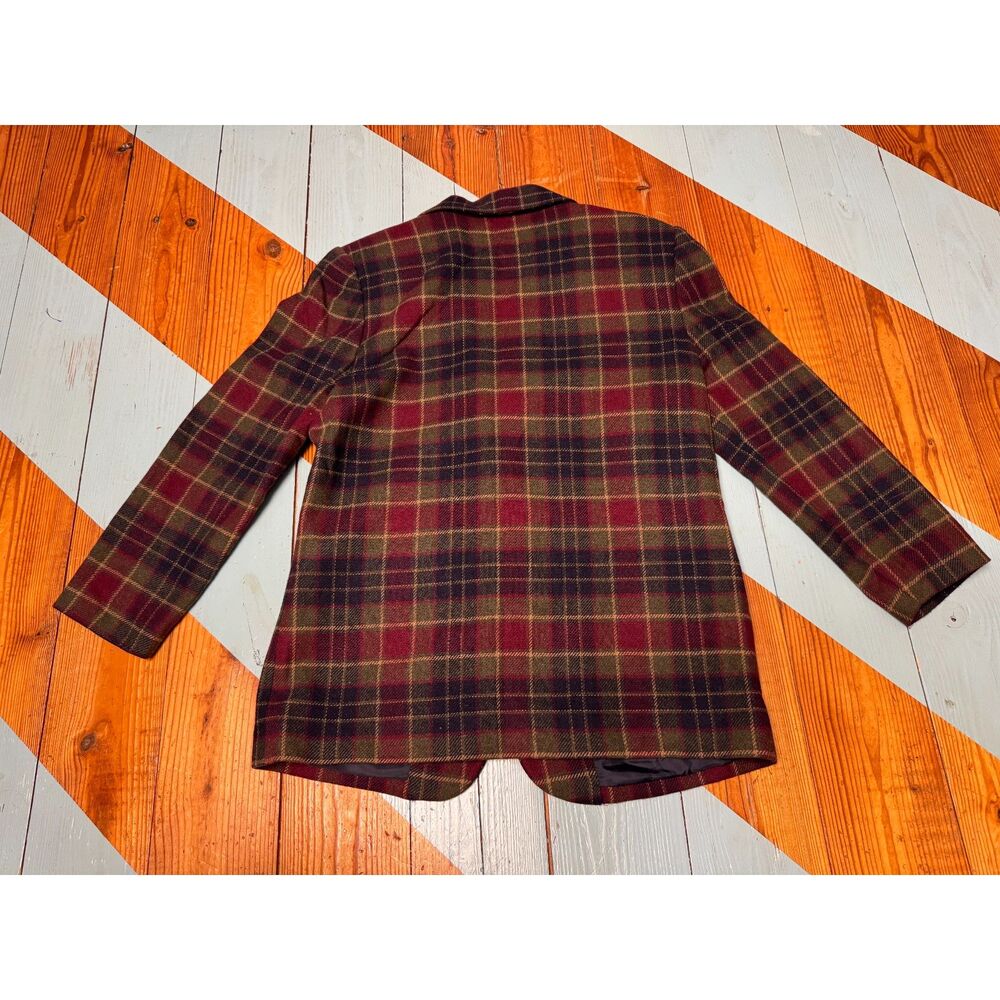 Vintage SAVANNAH Wool Blend Plaid Blazer 6P Burgundy Green Navy Preppy Academia - Picture 7 of 7